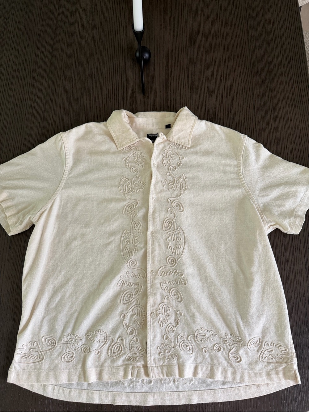 Todd Snyder Ivory Embroidered Linen Short Sleeve Shirt XXL